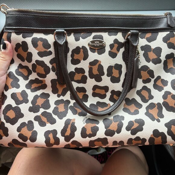 Chic Coach Leopard Print Crossgrain Leather Satchel (2015 Collection) 🖤🤎 - Picture 1 of 9